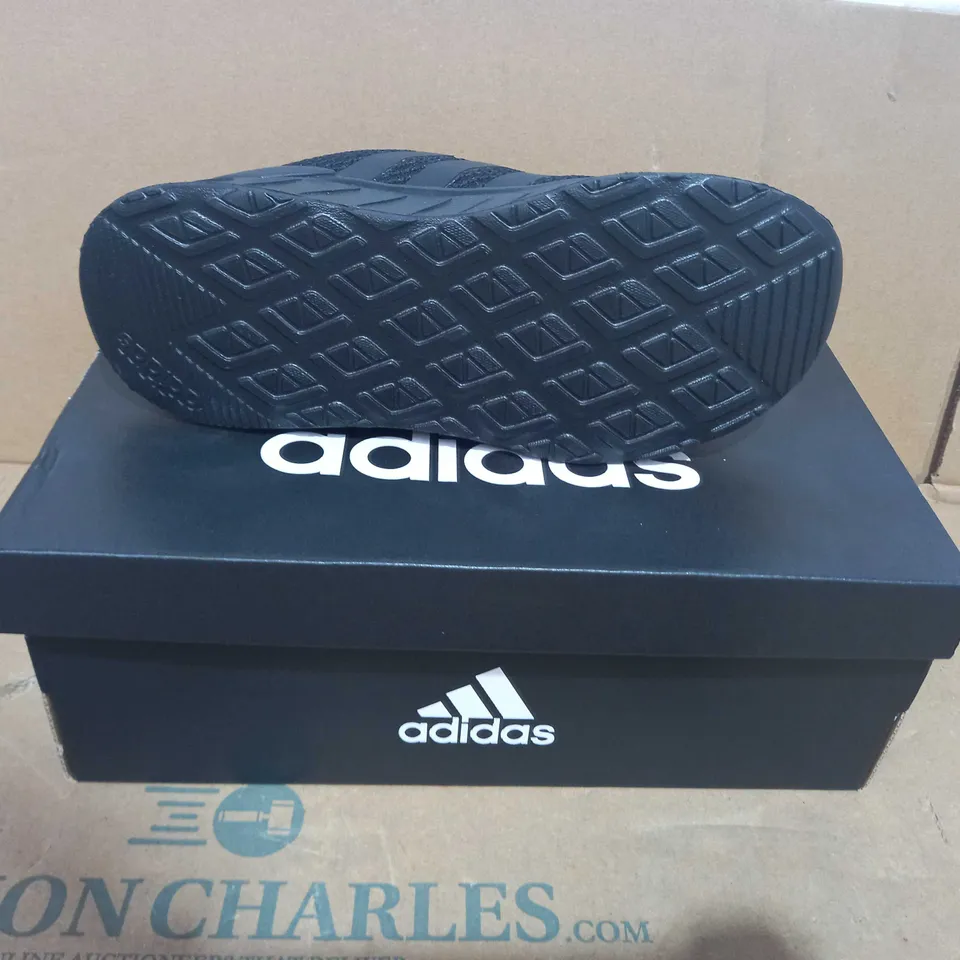 BOXED PAIR OF ADIDAS TRAINERS IN BLACK UK SIZE 1
