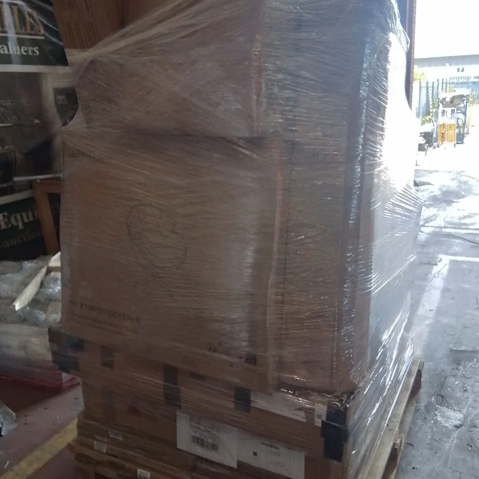 PALLET OF ASSORTED FLAT PACKED PRODUCTS AND FURNITURE TO INCLUDE;OFFICE CHAIR,LEISURE CHAIR,SHELVING UNIT,STOOL