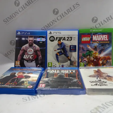 BOX OF APPROX 20 ASSORTED DVDS & VIDEO GAMES TO INCLUDE - PS5 FIFA23 - XBOX ONE LEGO MARVEL SUPER HEROS - PS4 CALL OF FUTY BLACK OPPS III ECT