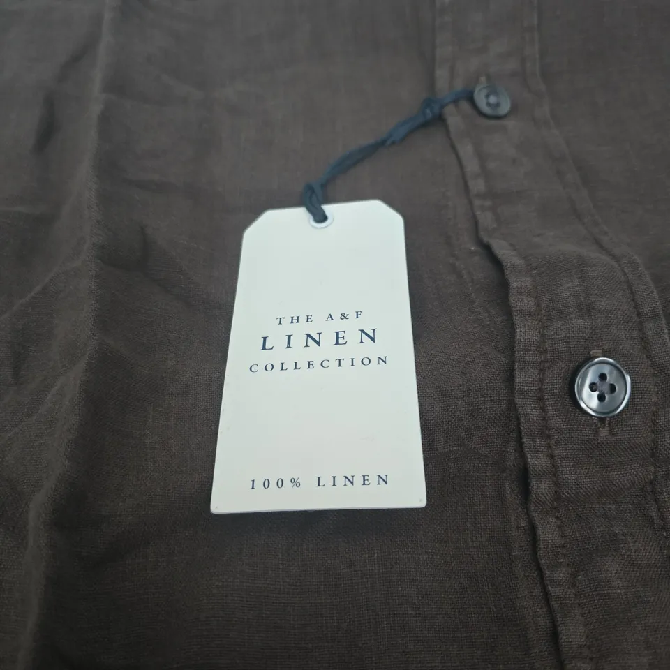 THE A&F LINEN COLLECTION LINEN SHIRT – BROWN – X LARGE