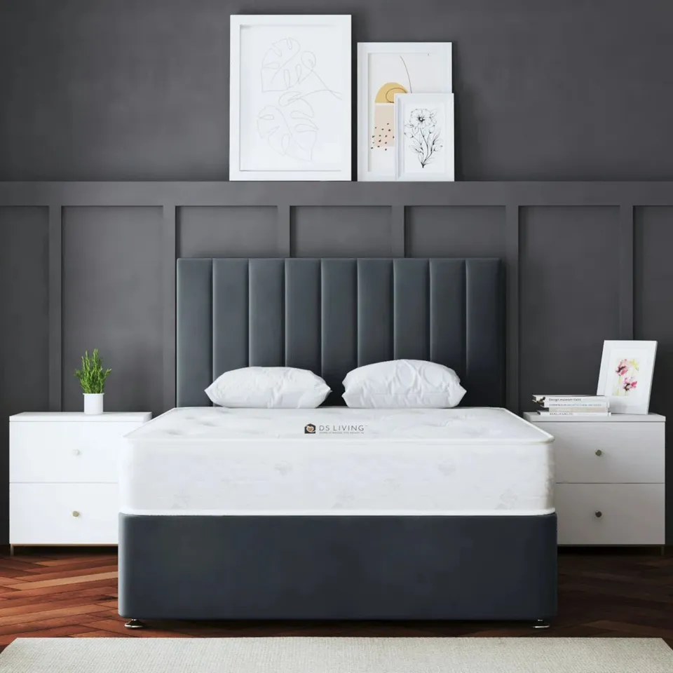 AMELIA UPHOLSTERED PANEL 2 DRAW DIVAN BED WITH HEADBOARD 