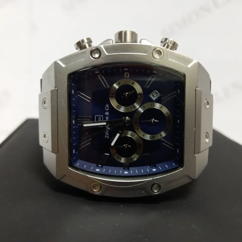ZIHLMANN & CO TRIPLE DIAL BLUE RUBBER STRAP WATCH
