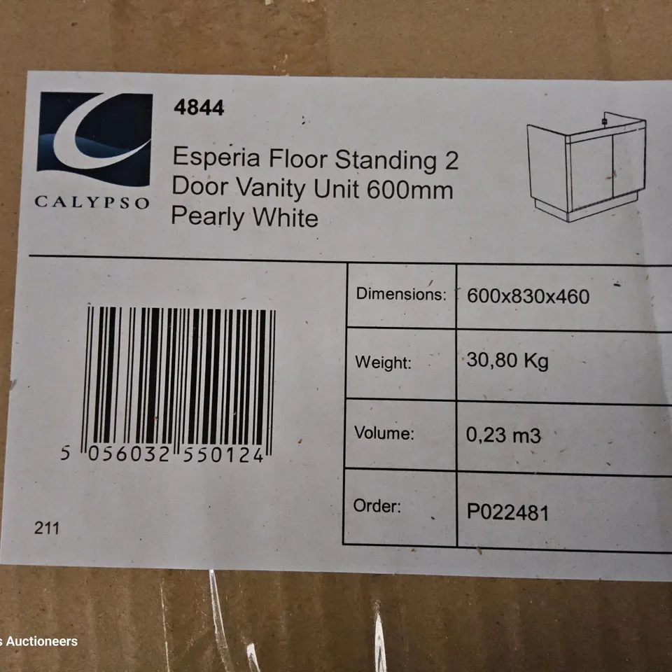 PALLET TO CONTAIN APPROXIMATELY 4 BOXED ESPERIA FLOOR STANDING 2 DOOR VWNITY UNITS 600mm PEARLY WHITE