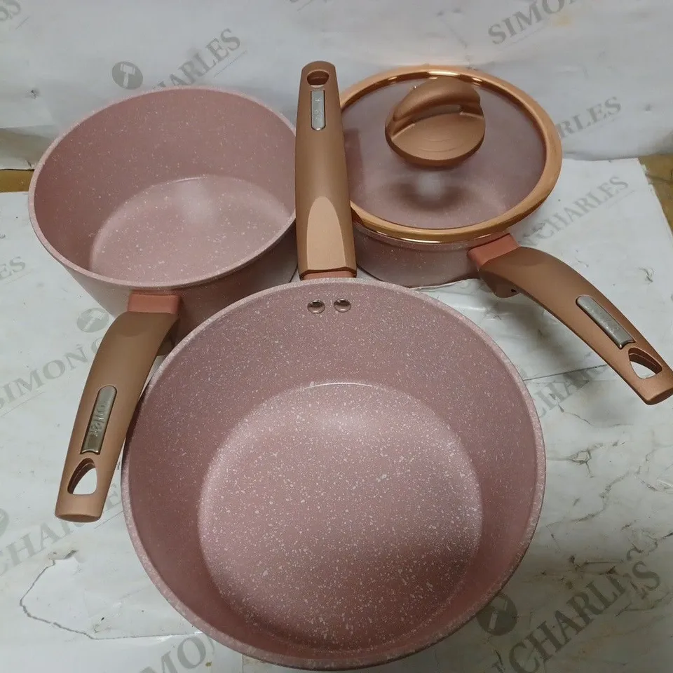 TOWER FORGED SAUCEPAN SET OF 3, CERASTONE COATING, ALUMINIUM, ROSE PINK