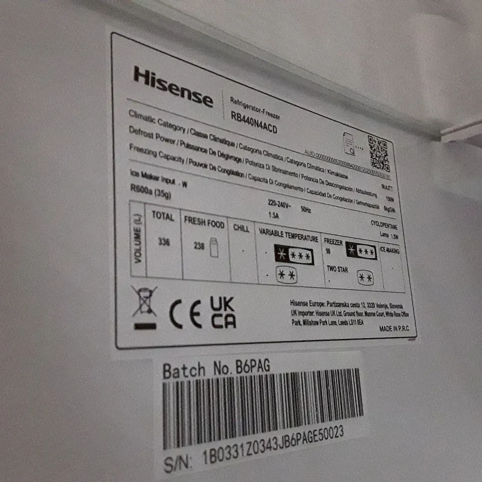 HISENSE RB440N4ACD 60/40 TOTAL NO FROST FRIDGE FREEZER - STAINLESS STEEL