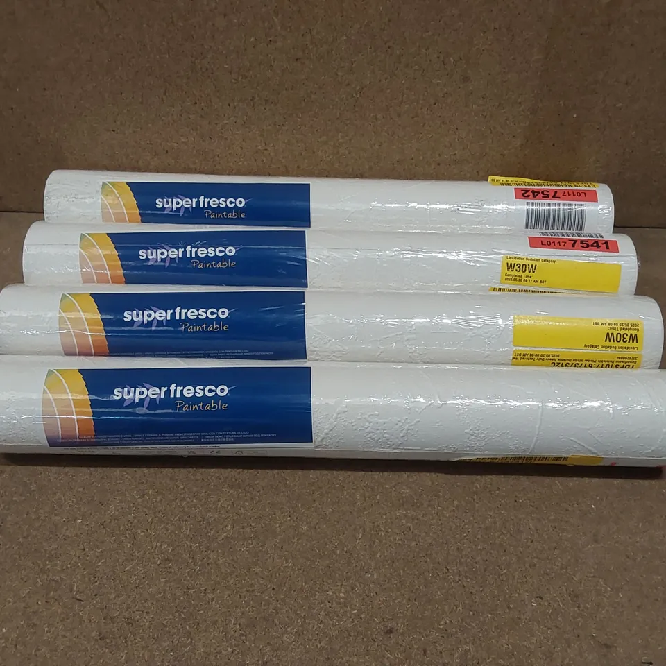 4x ROLLS OF SUPERFRESCO PAINTABLE PLASTER WHITE DURABLE HEAVY DUTY TEXTURED WALLPAPER 