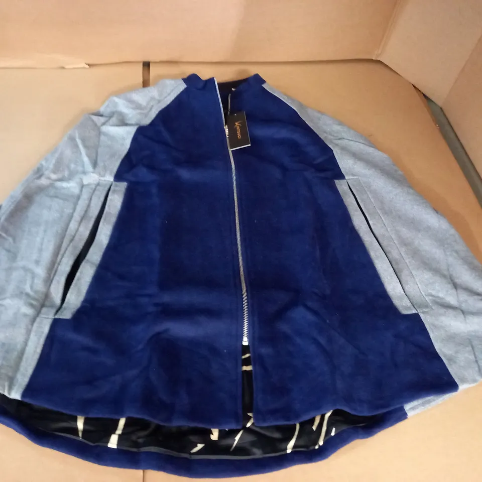 BRAND NEW KINTSUGI WOMENS NAVY/GREY COTTON & WOOL MIX CAPE - 14 