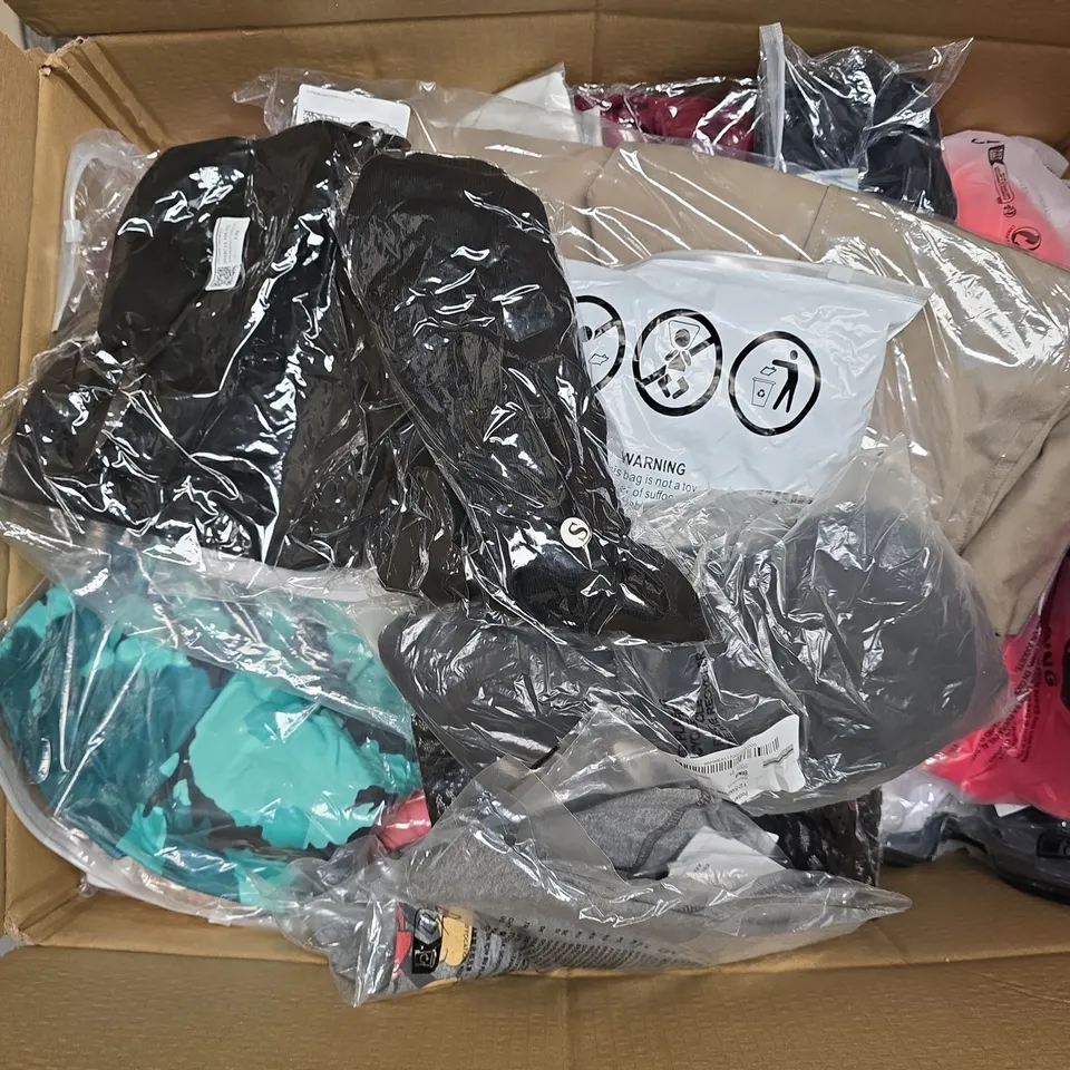 APPROXIMATELY 45 ASSORTED CLOTHING ITEMS IN VARIOUS SIZES, STYLES & COLOURS TO INCLUDE JACKETS, TOPS, PANTS, ETC - COLLECTION ONLY