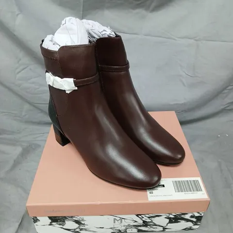 MODA IN PELLE OCEANE DARK BROWN LEATHER LOW BLOCK HEEL ANKLE BOOTS – UK 7