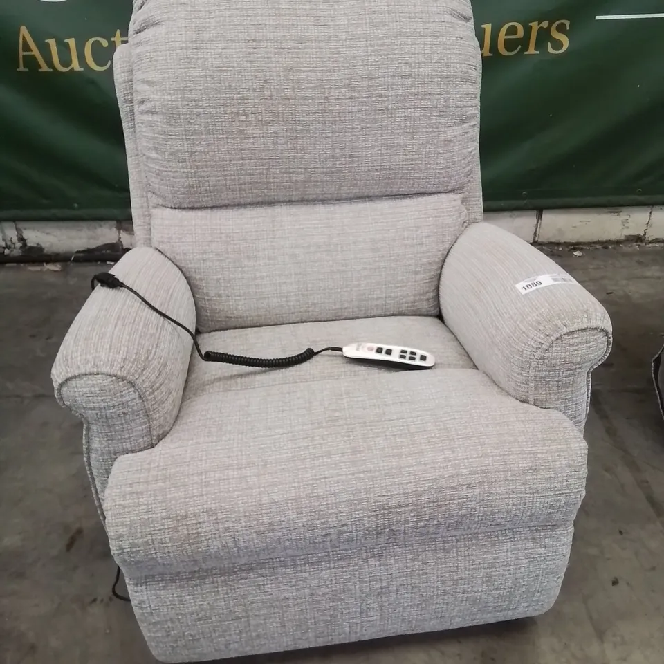 QUALITY BRITISH DESIGNER G PLAN POWER RISE & RECLINING EASY CHAIR LIGHT GREY FABRIC 