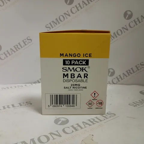 BOXED MANGO ICE 10 PACK SMOK M BAR DISPOSABLE 20MG SALT NICOTINE VAPES