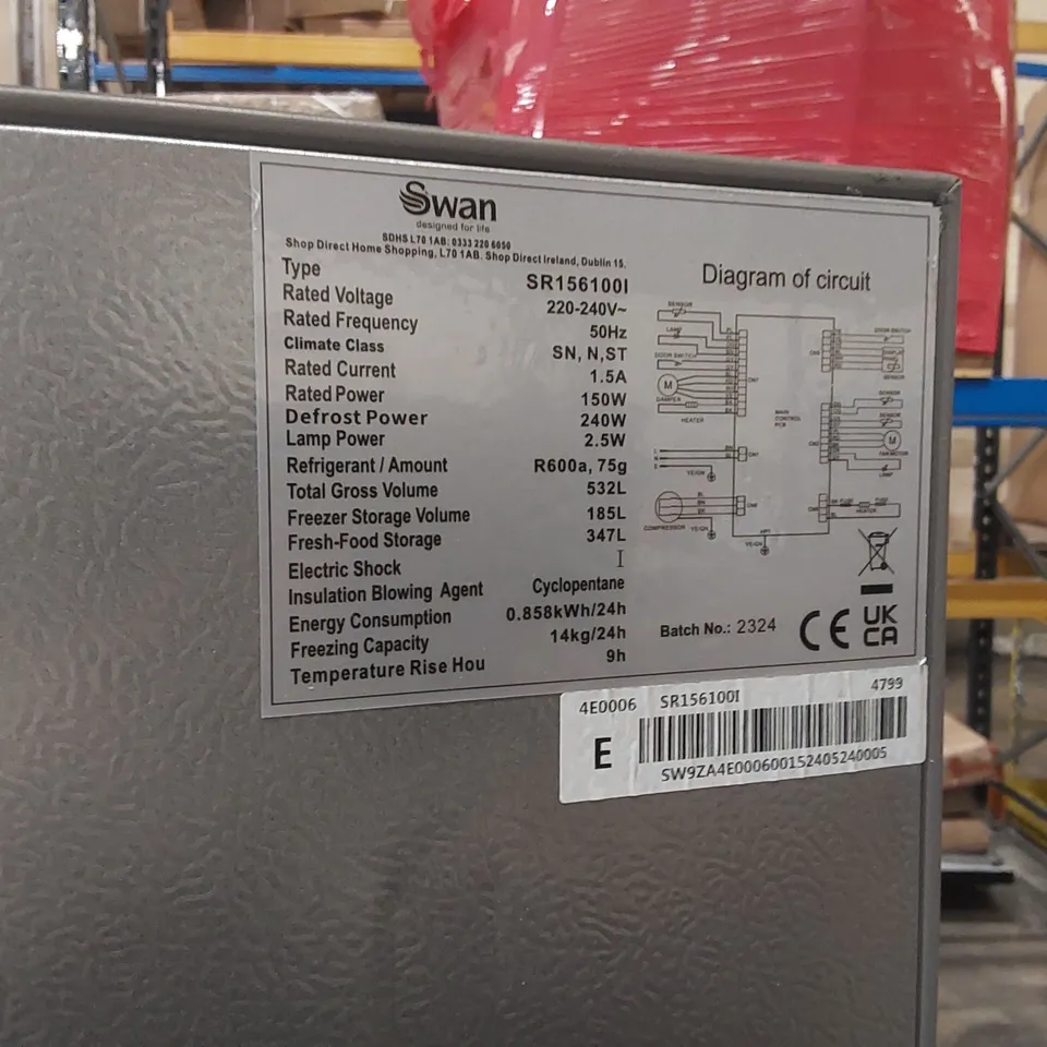 SWAN SR750160I 90CM WIDE TOTAL NO FROST AMERICAN STYLE FRIDGE FREEZER - INOX