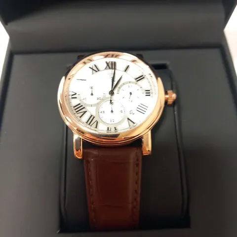 MENS LOUIS LACOMBE CHRONOGRAPH WATCH β MULTI FUNCTION DIAL WITH DATE β ROMAN NUMERAL DIAL β LEATHER STRAP β GIFT BOX β EST Β£420