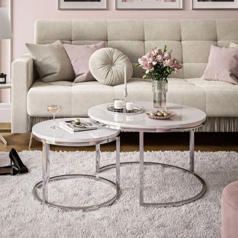 BOXED CIRI 2IN1 COFFEE TABLE - CHROME/GLASS (1 BOX)