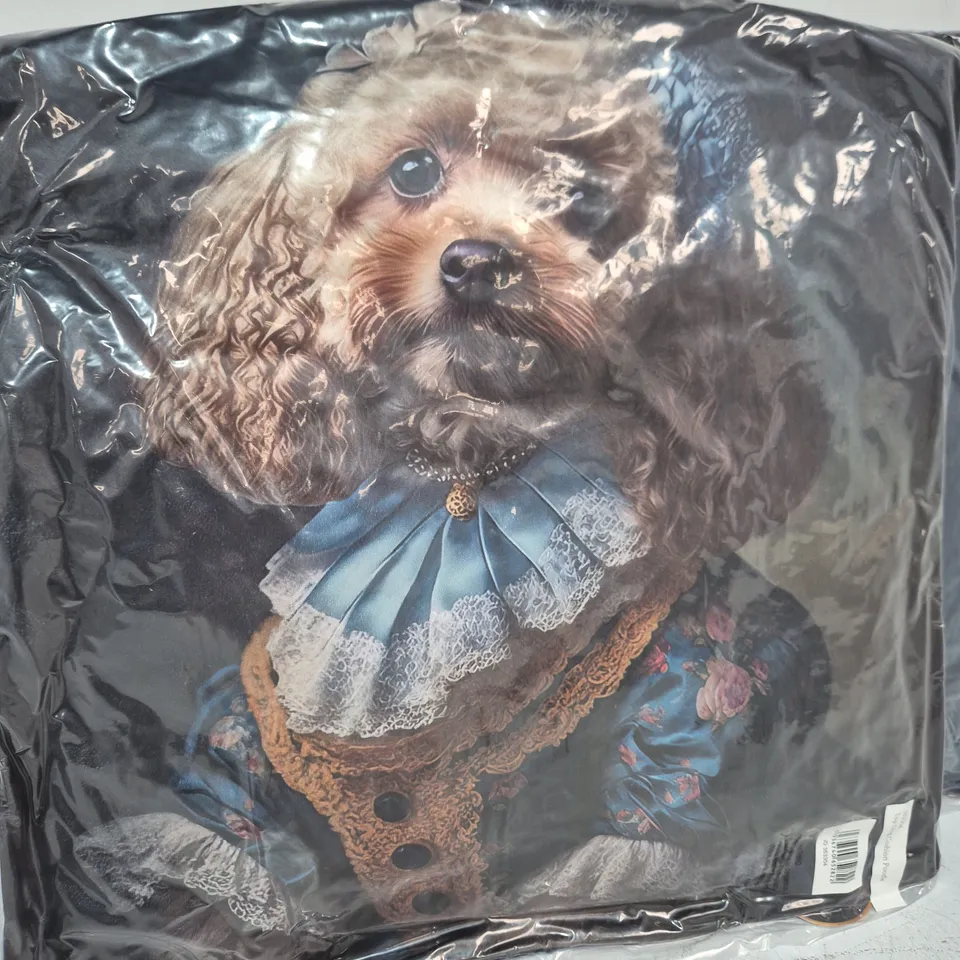 LOT OF 16 AS NEW TOP DOG POODLE THEMED FILLED CUSHIONS - 45X45CM