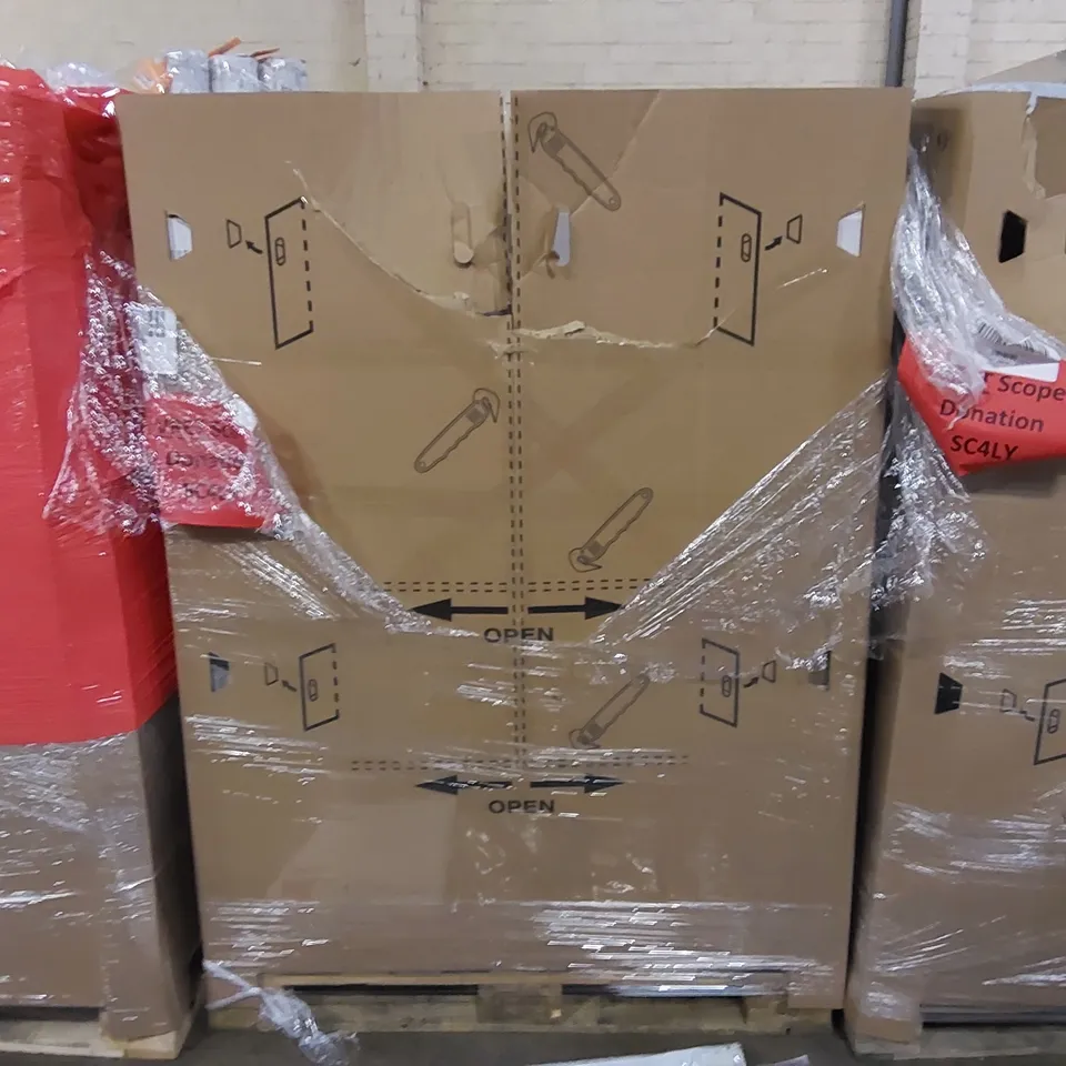 PALLET OF ASSORTED ITEMS INCLUDING: PVC TUBING, CLOTHES STORAGE BAGS, JUMPERS, TOILET SEATS