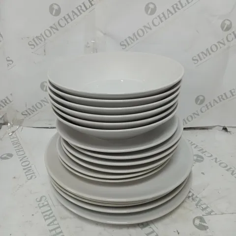 BRAND NEW BOXED CESIRO 18 PIECE PORCELAIN DINNERWARE SET IN MATT WHITE TO INCLUDE LARGE PLATES, SMALL PLATES AND BOWLS - COLLECTION ONLY