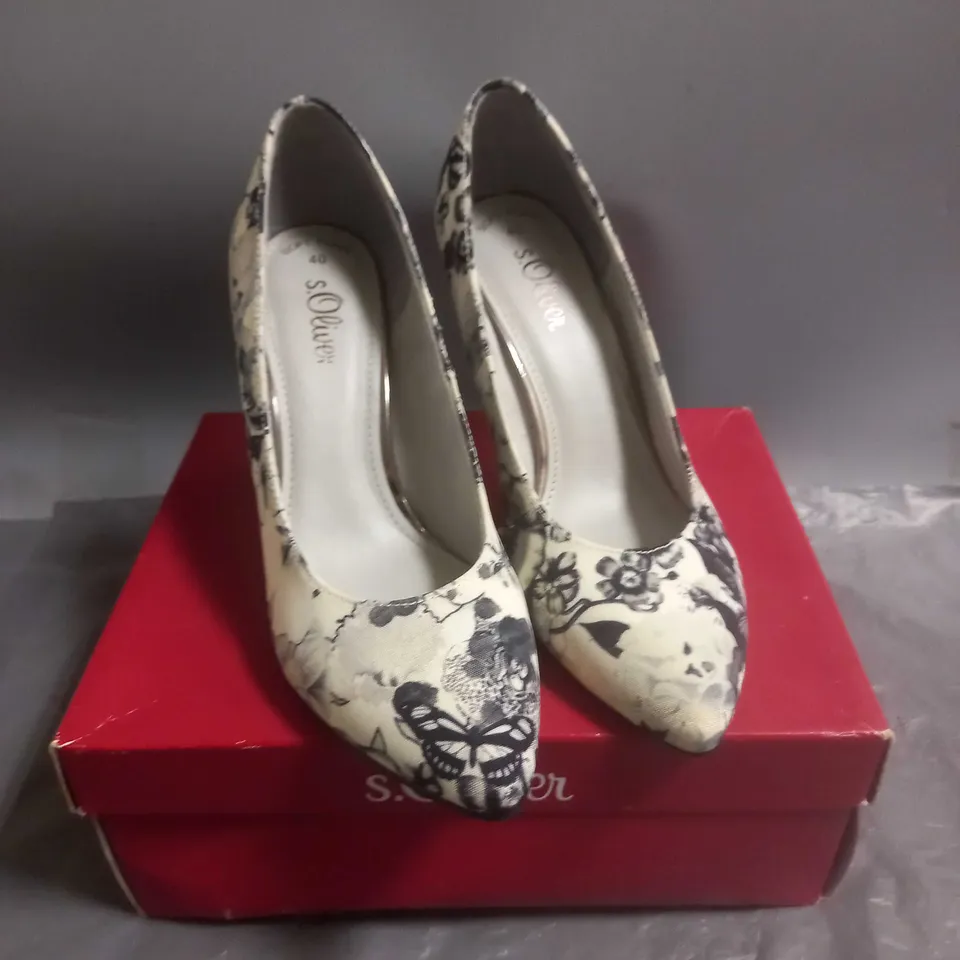 S.OLIVER LADIES HIGH HEELED COURT SHOES BLACK FLOWER DESIGN SIZE EU 40
