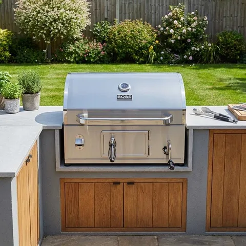 BOXED BOSS GRILL BUILT-IN CHARCOAL BBQ – STAINLESS STEEL