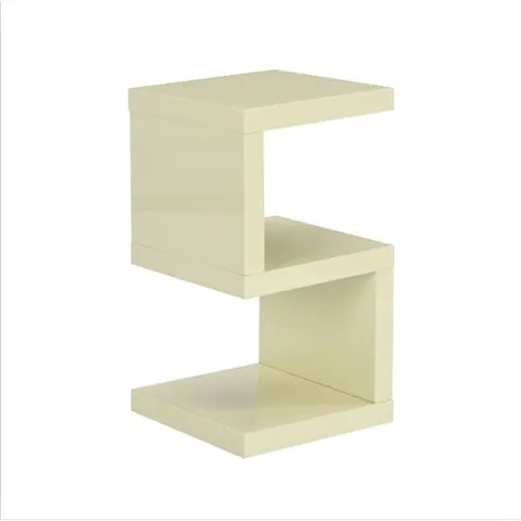 BRAND NEW BOXED MIAMI GLOSS S-SHAPE DESIGN SIDE TABLE IN CREAM (1 BOX)