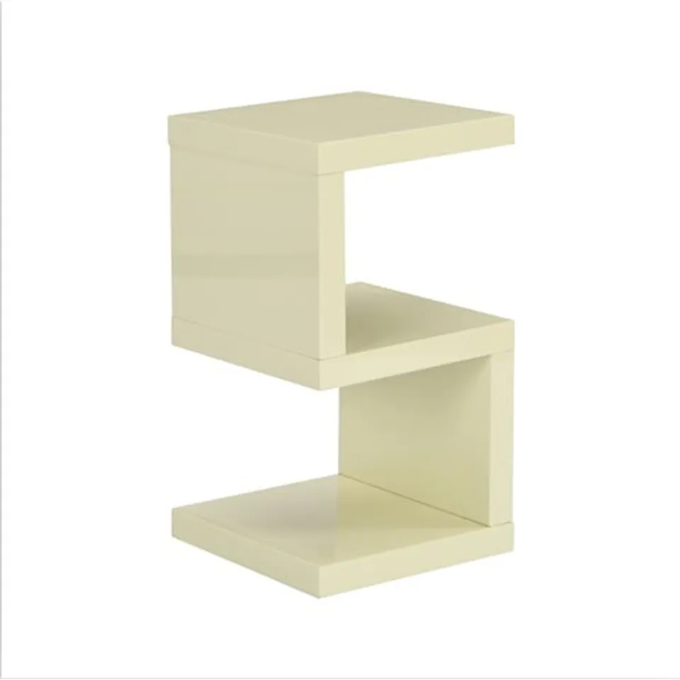 BRAND NEW BOXED MIAMI GLOSS S-SHAPE DESIGN SIDE TABLE IN CREAM (1 BOX)
