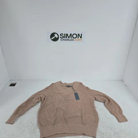 BEIGE RIBBED KNIT SWEATER – UK L (US M)