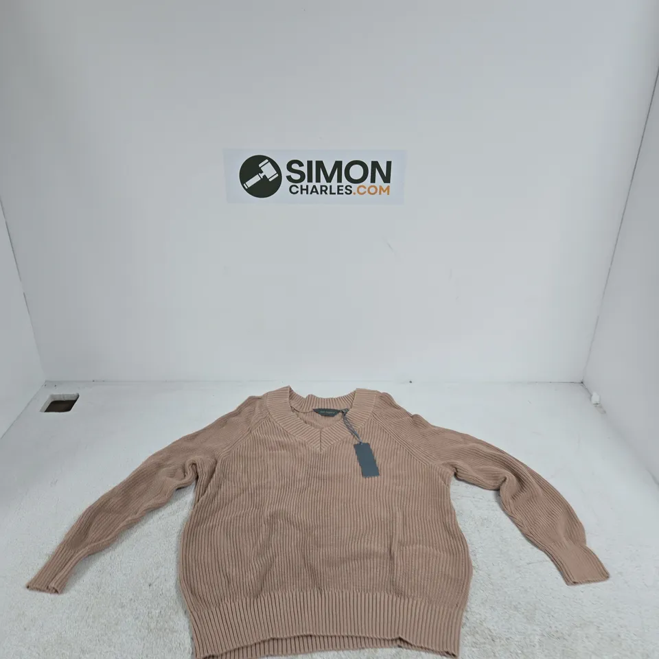 BEIGE RIBBED KNIT SWEATER – UK L (US M)