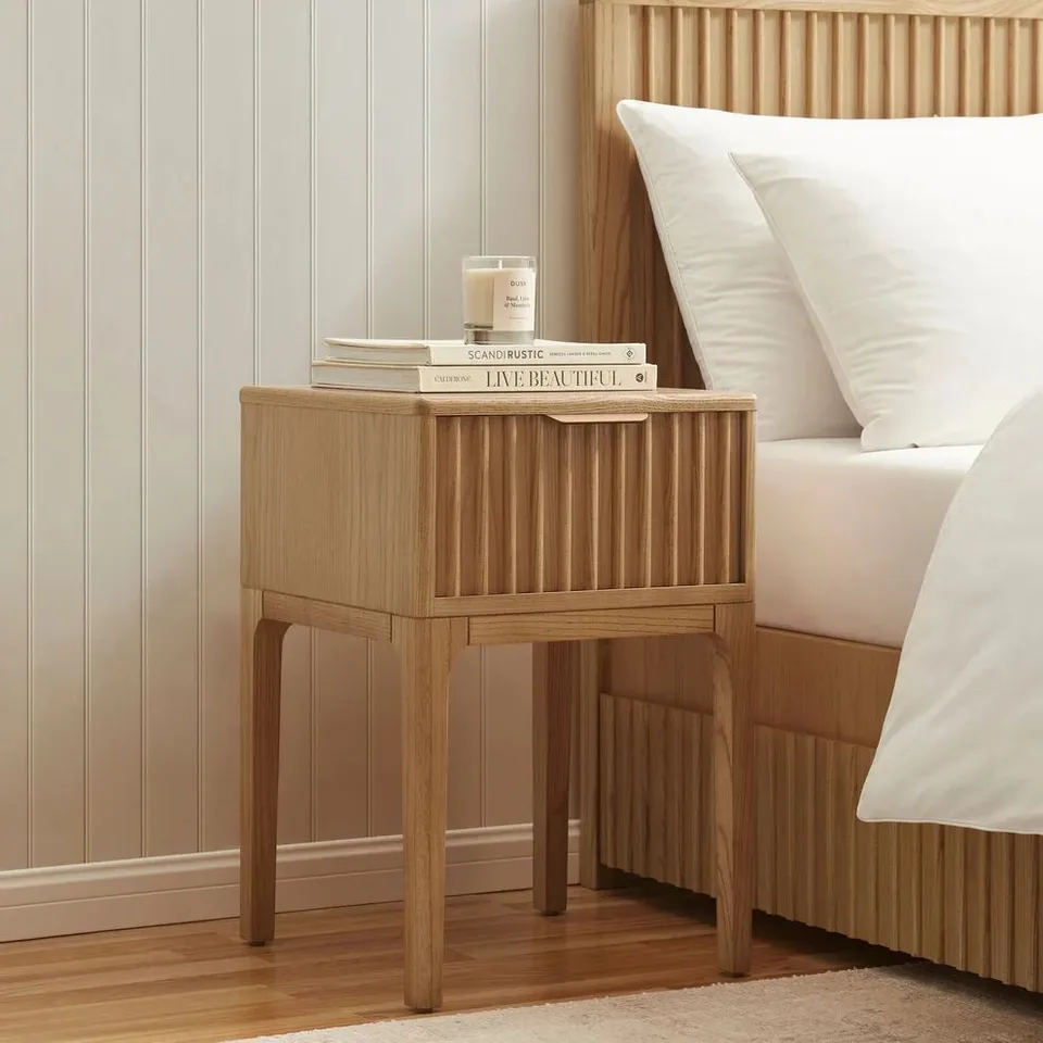 BOXED DUSK ELENA ASH 1 DRAWER NIGHTSTAND - LIGHT WOOD (1 BOX)