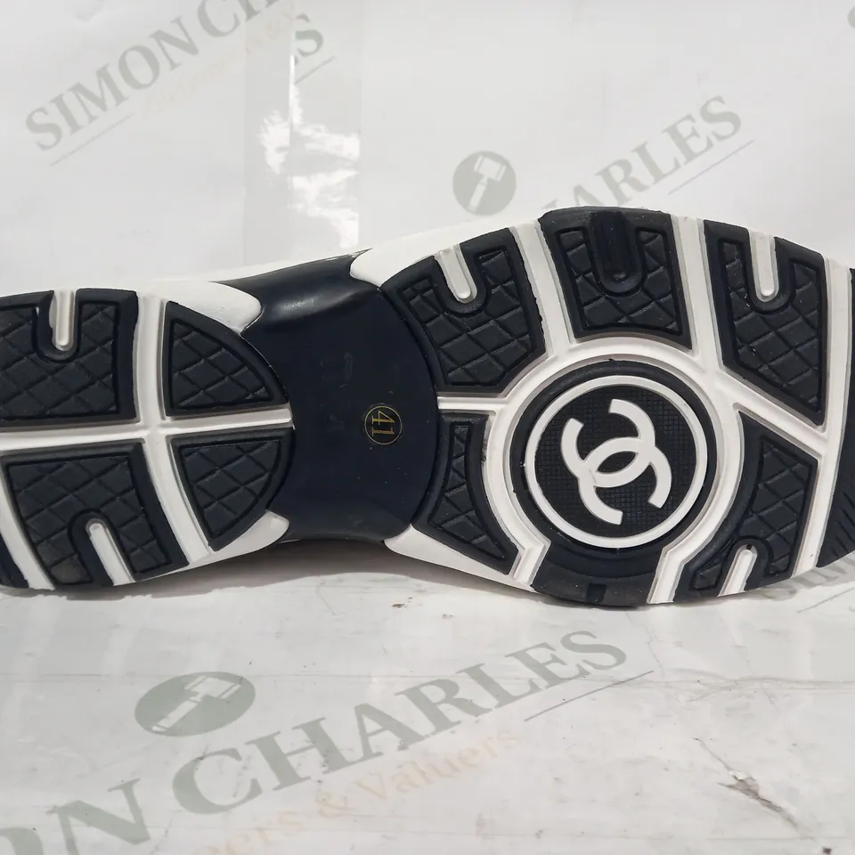 PAIR OF CHANEL TRAINERS IN WHITE/METALLIC SILVER EU SIZE 41