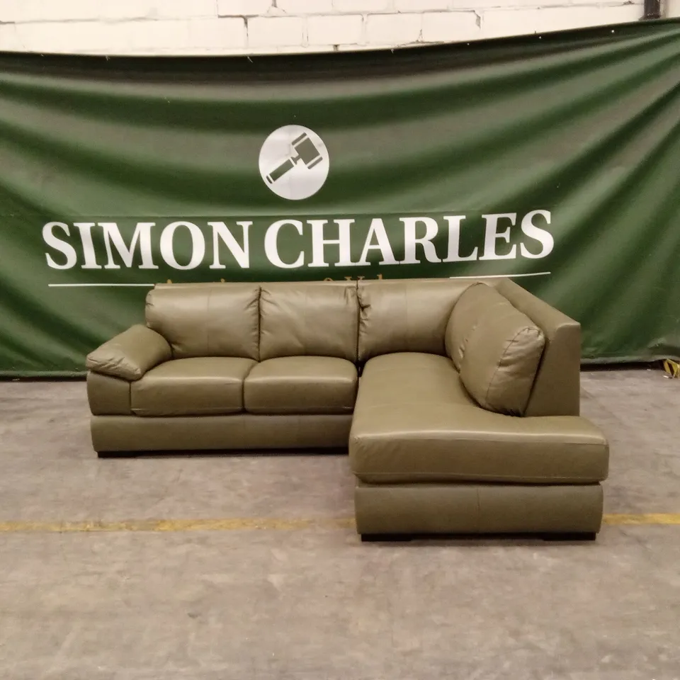 MARLOW ITALIAN LEATHER RIGHT HAND CORNER CHAISE - OLIVE RRP £2399