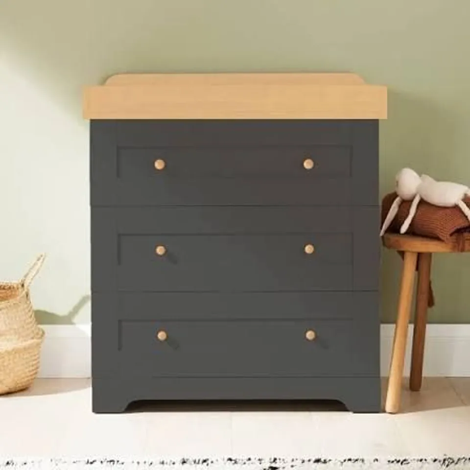 BOXED TUTTI BAMBINI RIO CHEST CHANGER - SLATE AND HONEY OAK (2 BOXES)