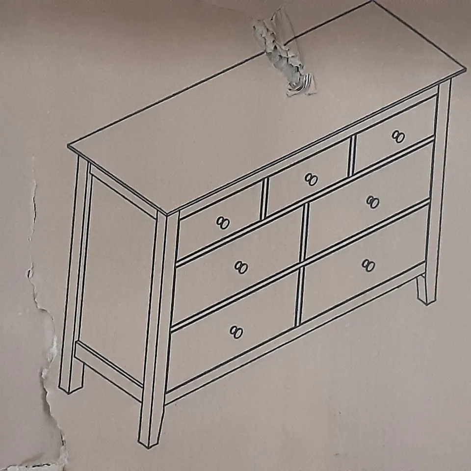 BOXED LYNTON 7-DRAWER IN GREY - H84 X W121 X D42CM ( 2 BOXES )