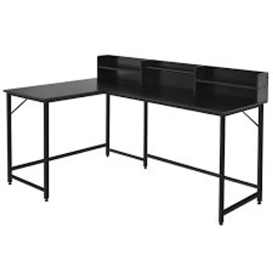 BOXED COSTWAY 4 SHELF WITH FILE RACK INDUSTRIAL L-SHAPED CORNER COMPUTER DESK - BLACK