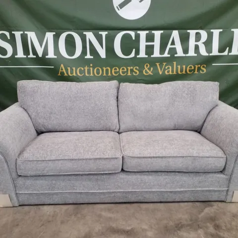 QUALITY DESIGNER 3 SEATER SOFA - GREY CHUNKY WEAVE FABRIC