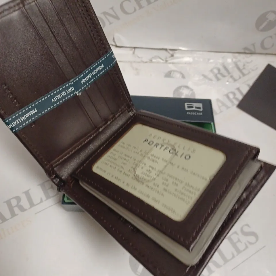BOXED PERRY ELLIS PORTFOLIO BROWN LEATHER WALLET