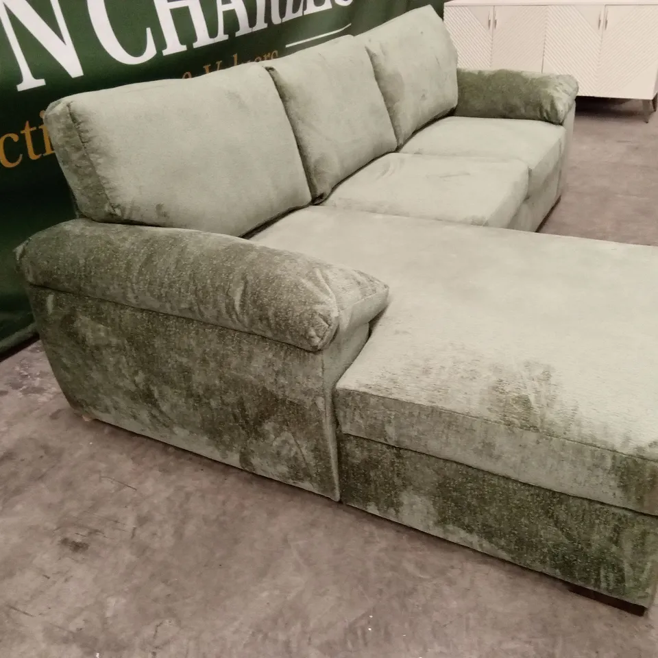 SALERNO STANDARD BACK LEFT HAND 3 SEATER FABRIC CHAISE SOFA – OLIVE GREEN RRP £999