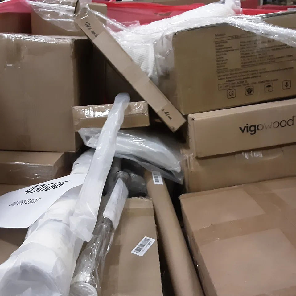 PALLET OF ASSORTED PRODUCTS INCLUDING ACEKOOL AIR FRYER, AMISGLASS, KUYAL CHAIR MAT, STORMIC TOILET SEAT, TIMELIKE WALL CLOCK BOSTON, TAIYUHOMES DAY AND NIGHT ROLLER BLIND