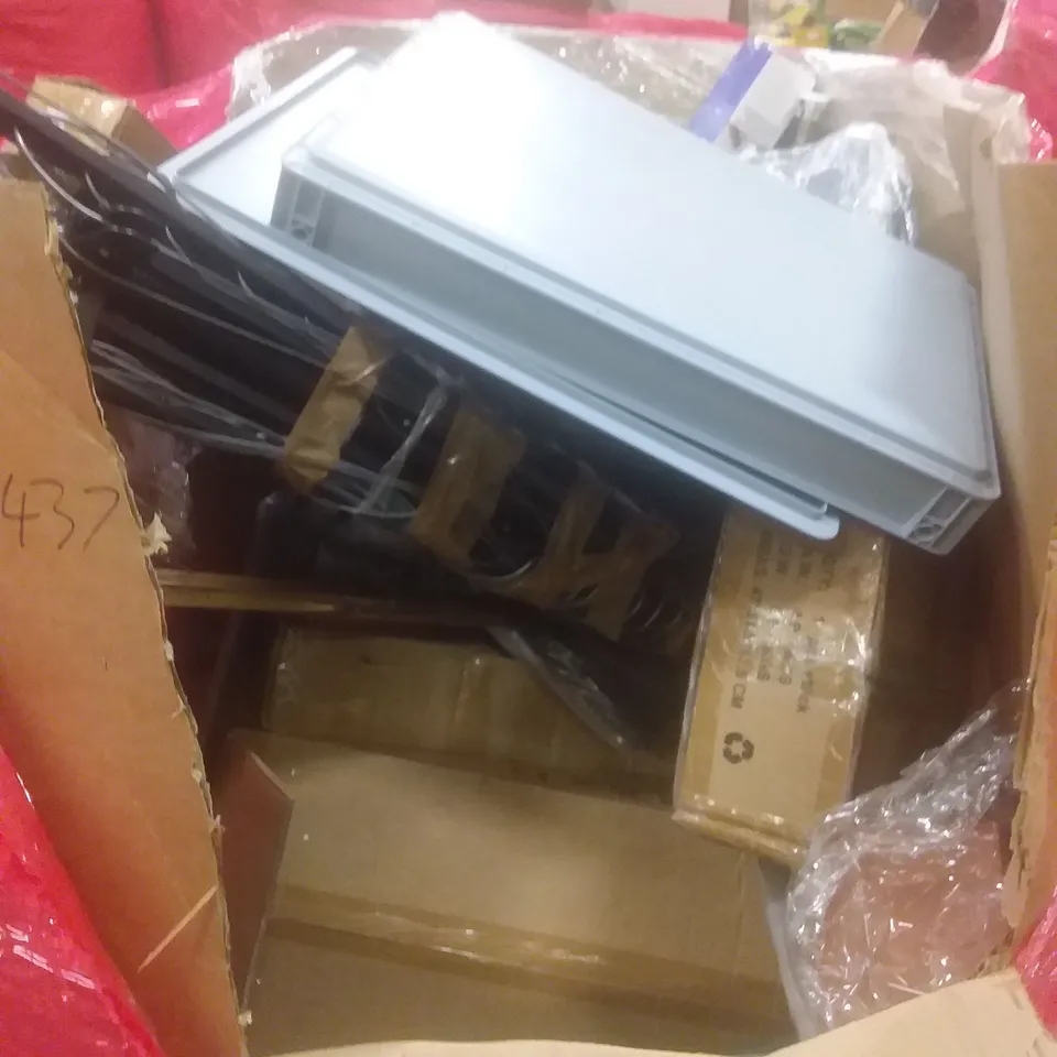 PALLET OF ASSORTED HOUSEHOLD PRODUCTS AND ITEMS, INCLUDING; BABY PLAYPEN, COMPUTER KEYBOARDS, BOXED FURNITURE ETC 