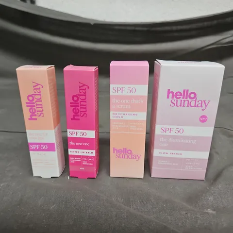 HELLO SUNDAY LOT OF 4 ASSORTED COSMETIC PRODUCTS TO INCLUDE - MOISTURISING SERUM - ILLUMINATING GLOW PRIMER - TINTED LIP BALM - ETC