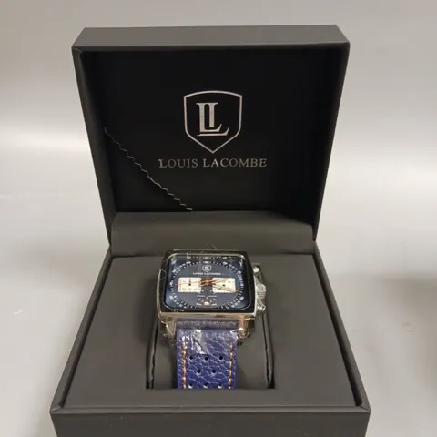 MENS LOUIS LACOMBE WATCH – SQUARE DIAL WITH WHITE SUB DIALS – LEATHER STRAP