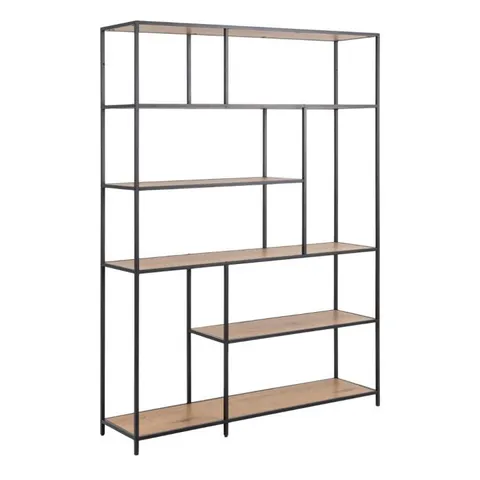 BOXED SEAFORD BOOKCASE WITH 5 SHELVES IN BLACK AND OAK
