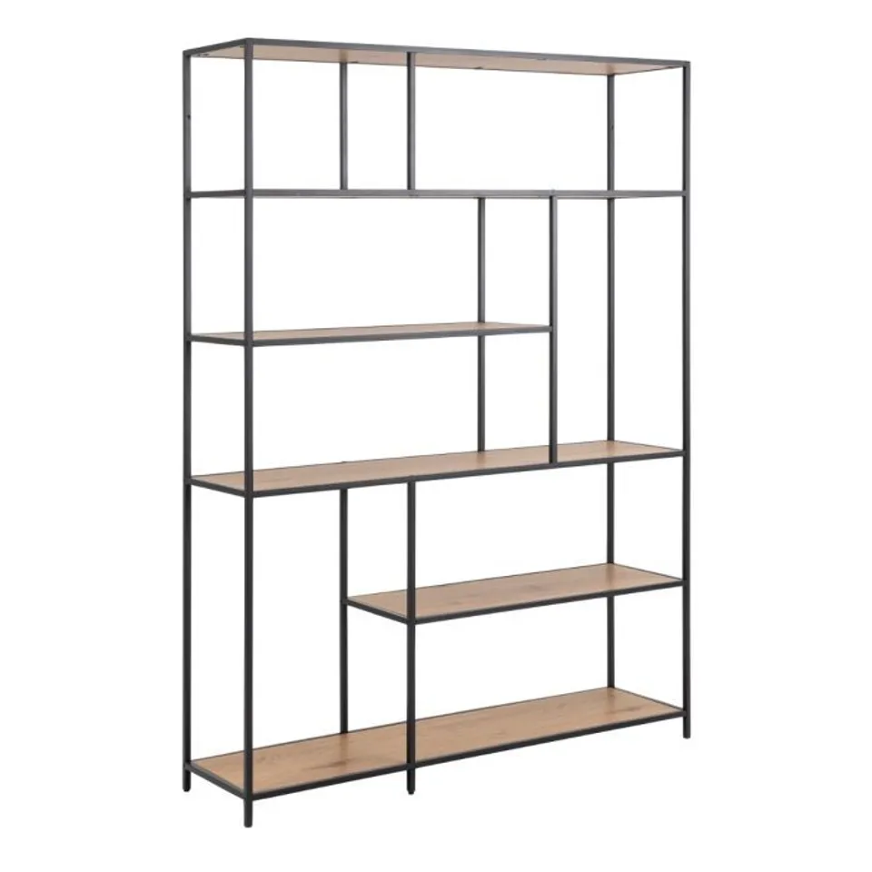 BOXED SEAFORD BOOKCASE WITH 5 SHELVES IN BLACK AND OAK