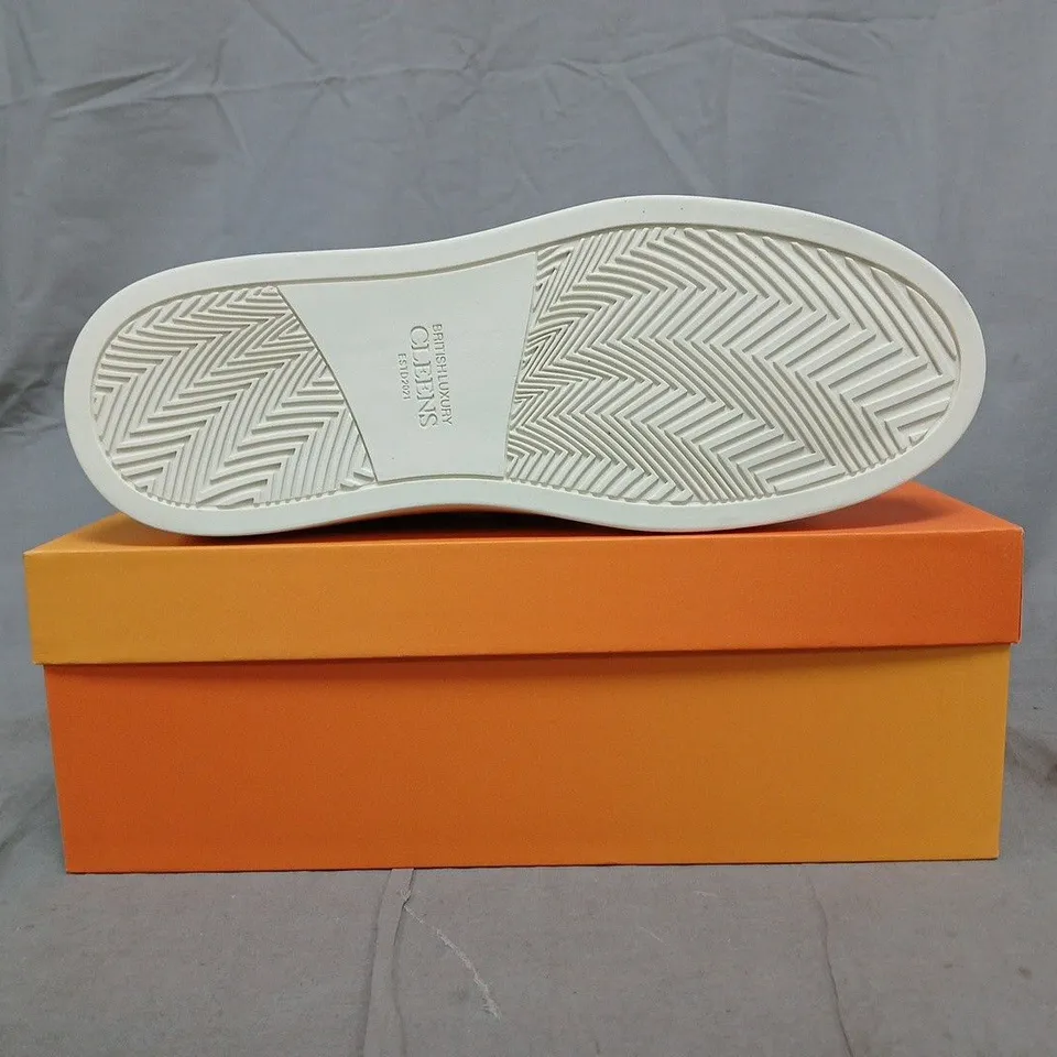 BOXED PAIR OF CLEENS ACE TRAINERS IN TAUPE SIZE UK 11.5