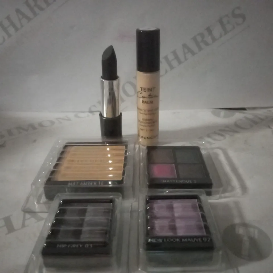 BOX OF APPROX 10 ASSORTED GIVENCHY TESTER PRODUCTS TO INCLUDE LIPSTICK #LIV'LIPS , MATISSIME POWDER #MAT AMBER, EYESHADOW #HIP GREY, ETC 
