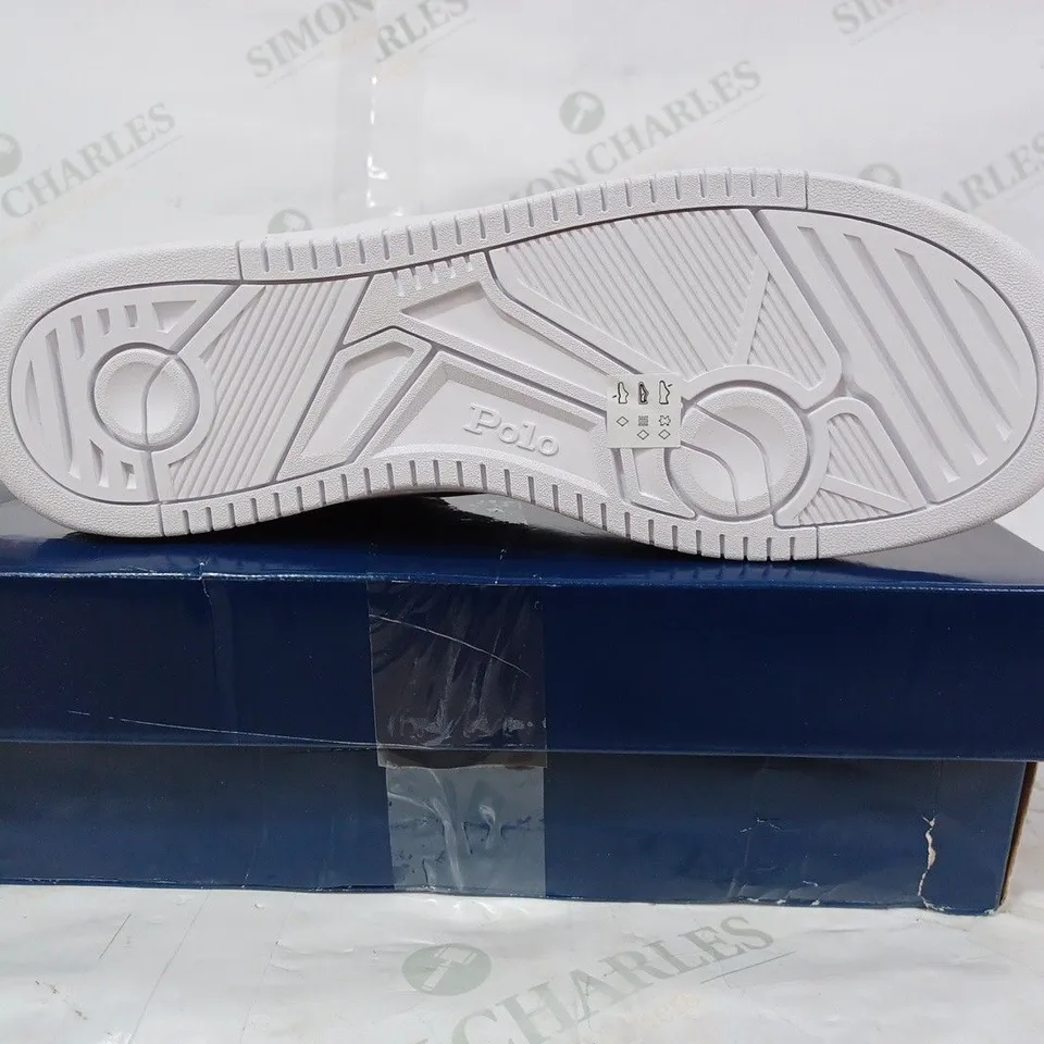 BOXED PAIR OF RALPH LAUREN POLO SHOES IN WHITE/BLACK UK SIZE 10