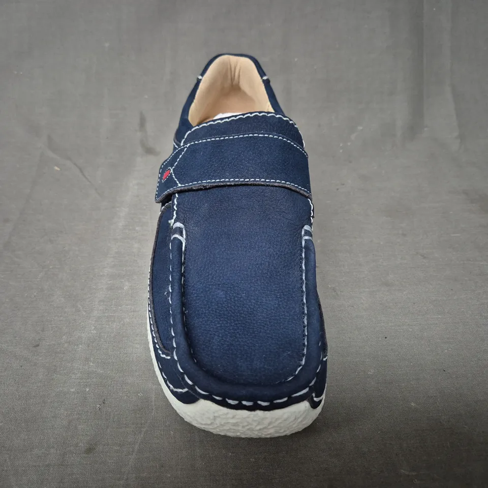 BOXED PAIR OF WOLKY ROLL STRAP SHOES IN DENIM BLUE EU SIZE 39