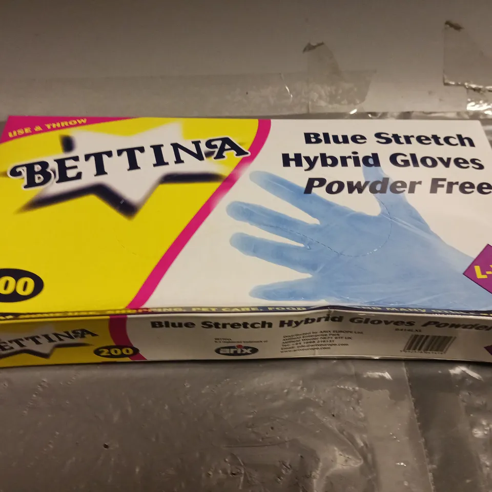 BOXED BETTINA BLUE STRETCH HYBRID POWDER FREE GLOVES - SIZE L/XL (QTY 2000)