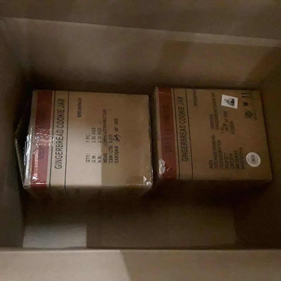 BOX CONTAINING 2 BRAND NEW GINGERBREAD COOKIE JARS