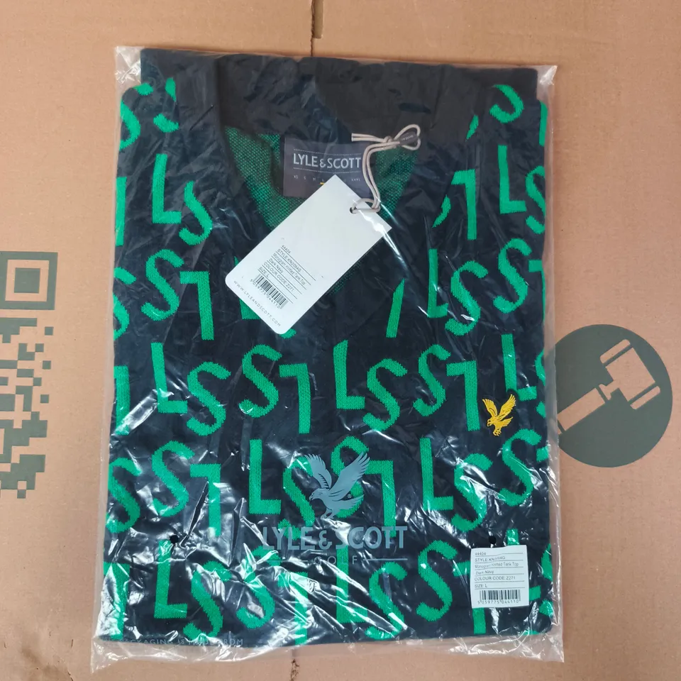 BAGGED LYLE & SCOTT MONOGRAM KNITTED TANK TOP IN DARK NAVY/GREEN SIZE LARGE