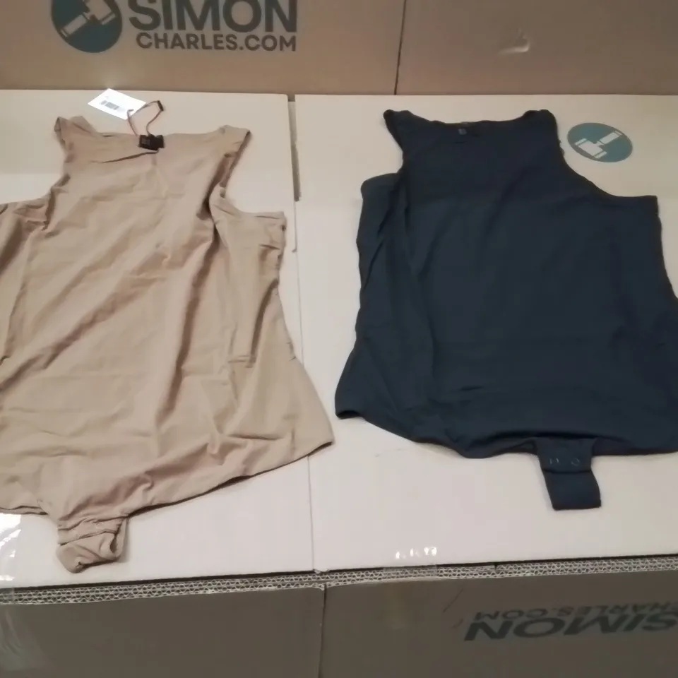 BOXED BRAND NEW APPROXIMATELY 23 MAGISCULPT RACER BODYSUIT 2PK BLACK/COFFEE SIZE 18